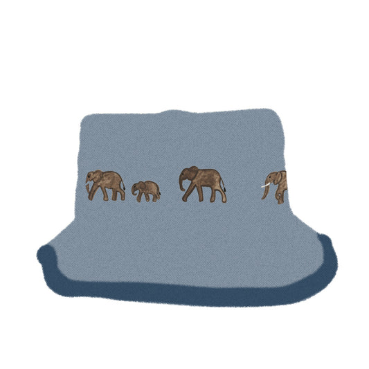 Organic cotton denim bucket hat with elephant embroidery