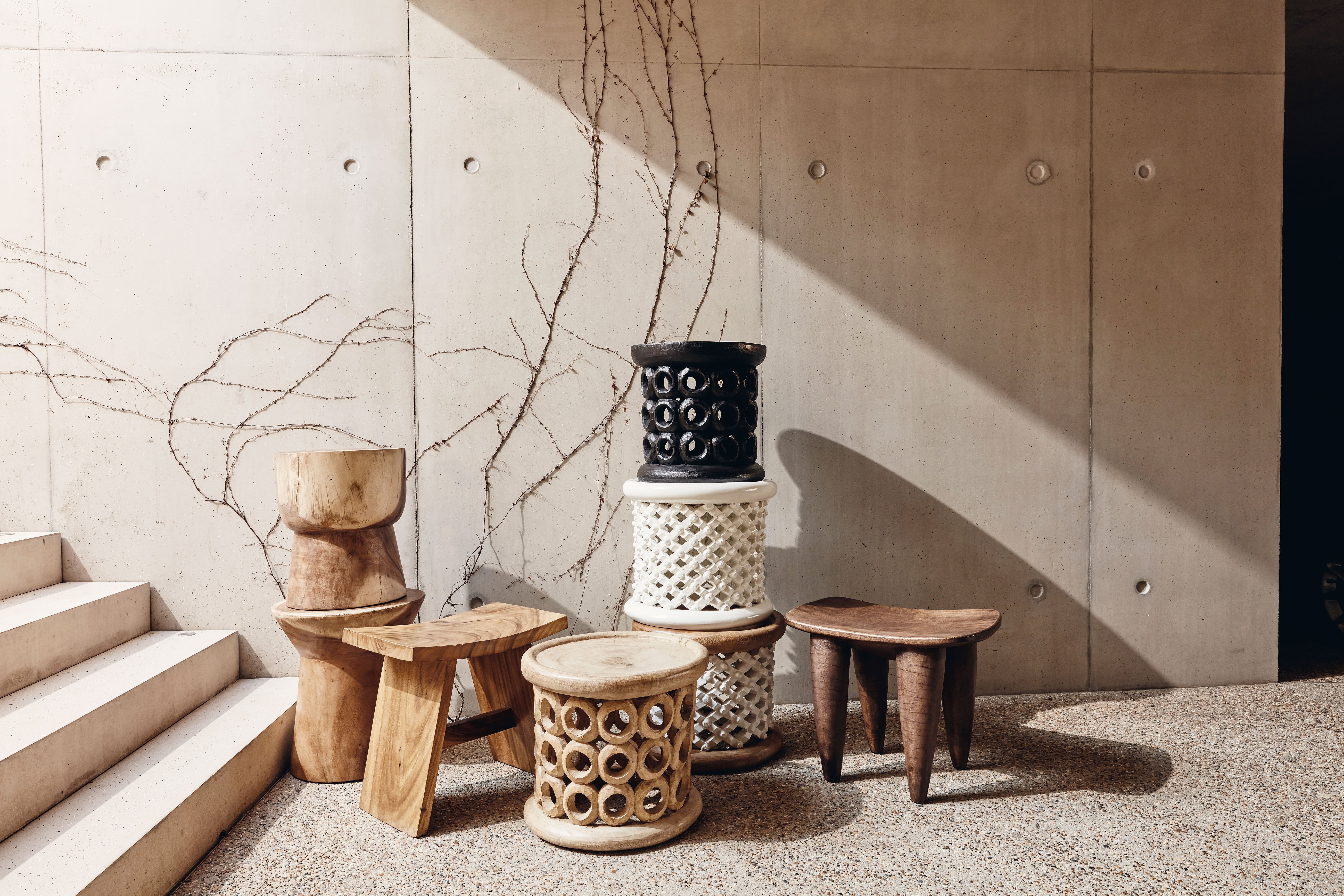 Senufo stool alongside a range of other Khayni furniture