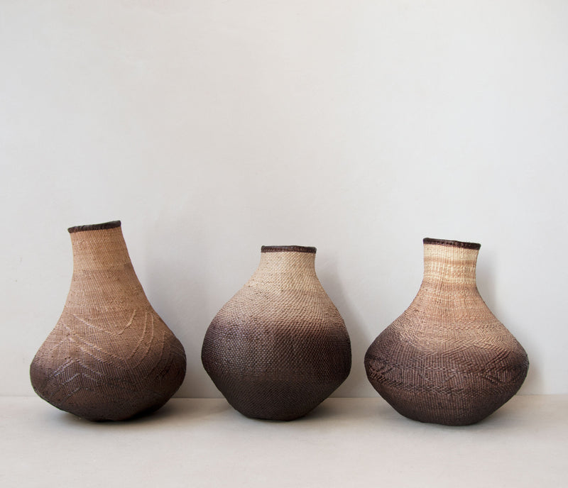 Three differently shaped ombre Nongo baskets